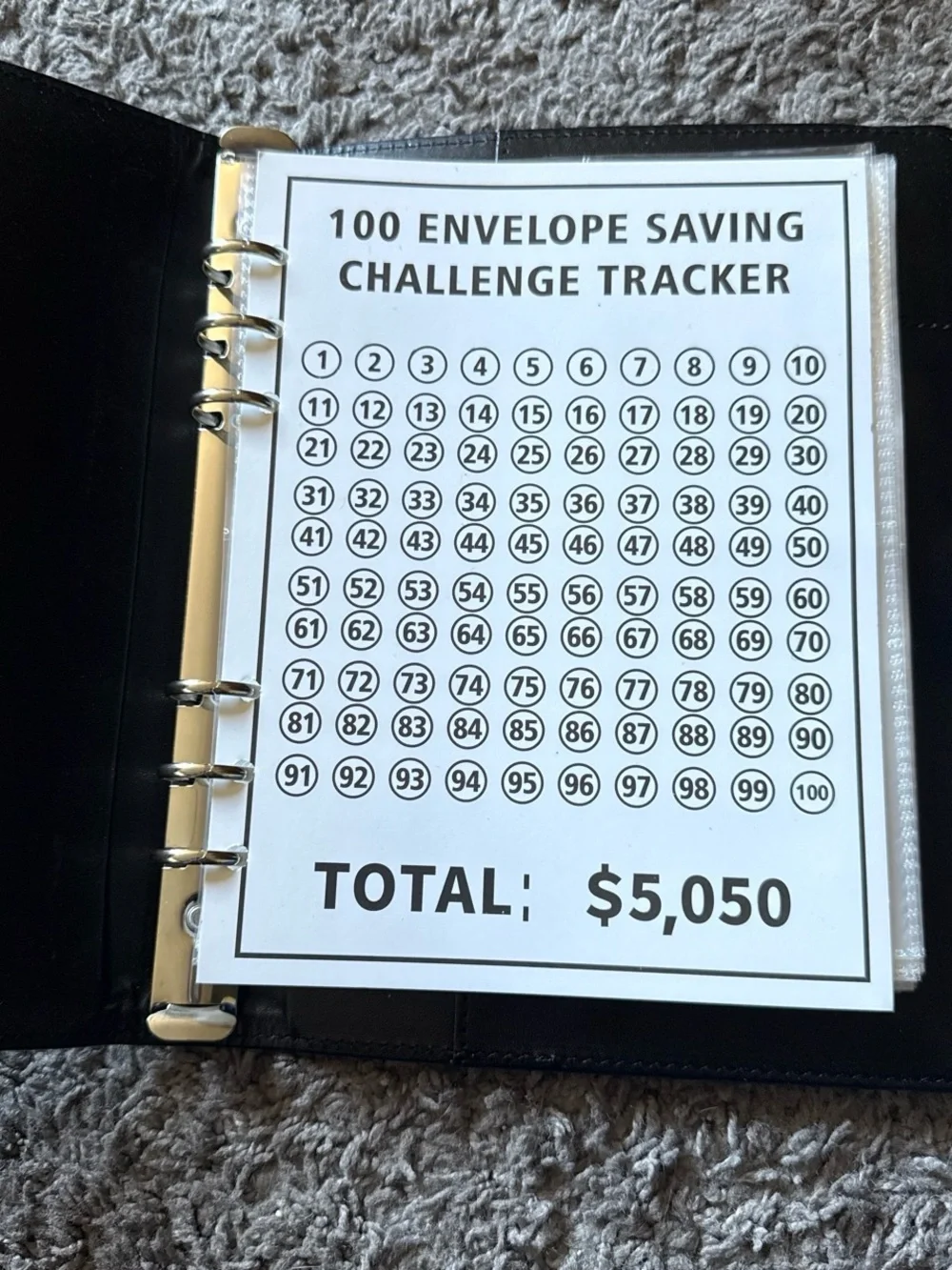 Black 100 Envelope Savings Challenge Notebook